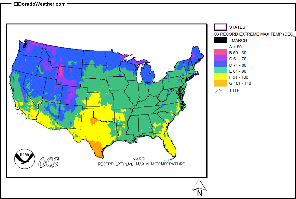 United States March Record Extreme Maximum Temperature